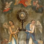 Adoração eucarística com o Santíssimo Sacramento, retábulo na Igreja do Nascimento da Virgem Maria em Svetice, Croácia